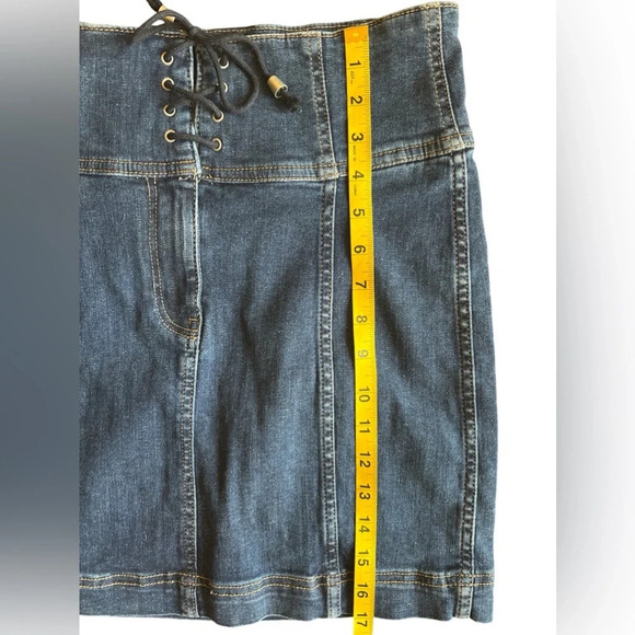 Free People Blue Denim Lace Up High Waisted Modern Femme Mini Skirt Size 4 - Picture 6 of 6